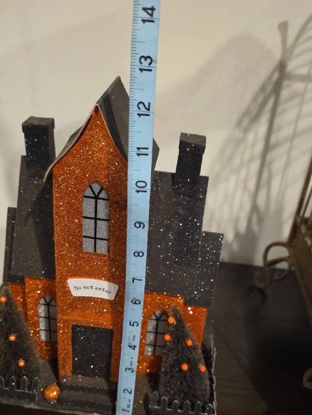 Glittery Orange & Black Haunted House Décor